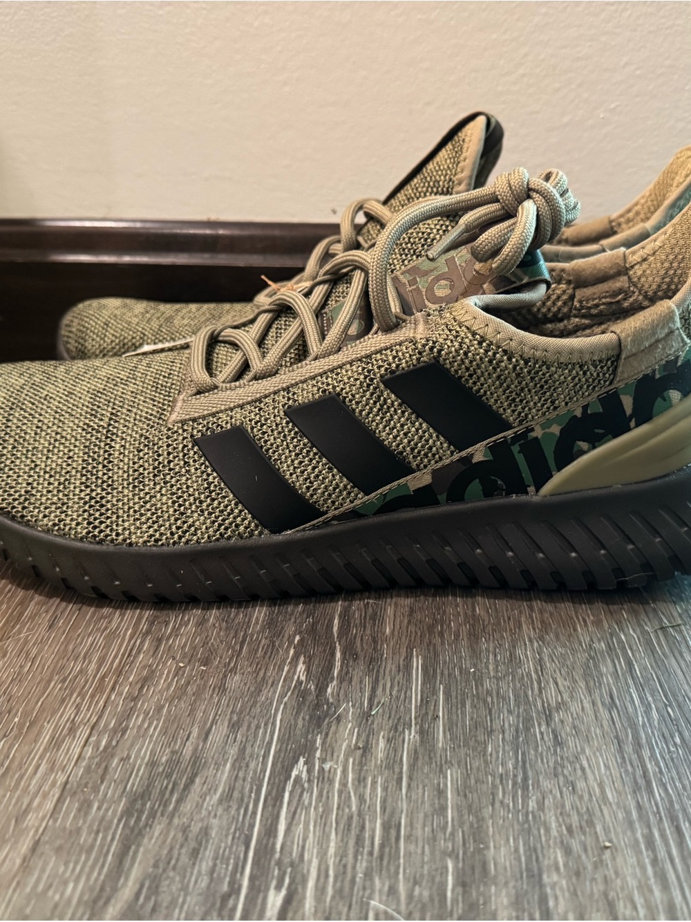 adidas Olive Green Knit Sneakers with Black Stripes